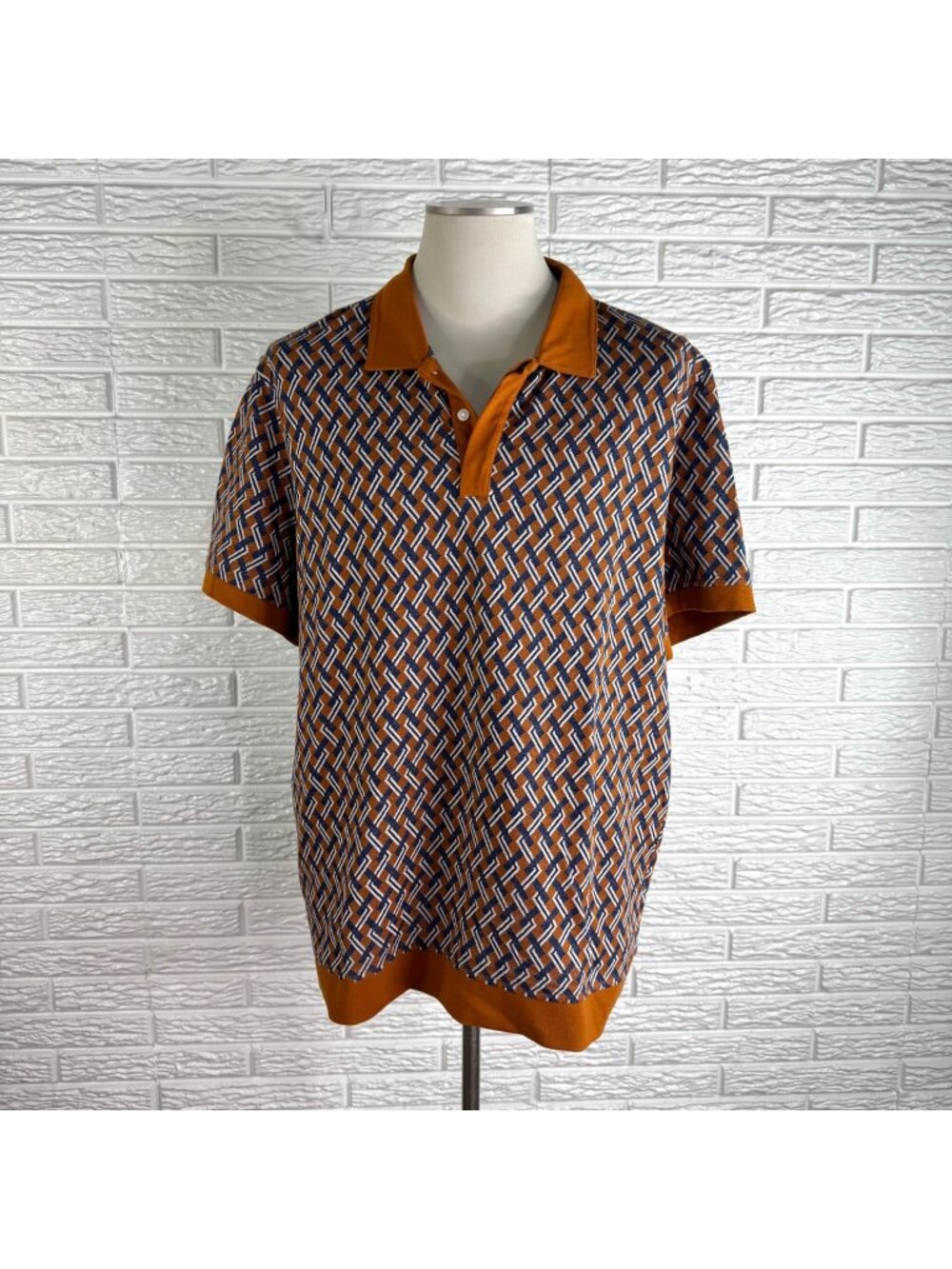 Alfani Mens Short Sleeve Geometric Knit Polo Shirt Retro Pattern Size XXL NWT